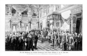 Wilhelm II. und die Minister bei der Eröffnung des Reichstags am 25. Juni 1888, 1900