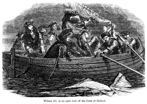 Wilhelm III. in einem offenen Boot vor der Küste Hollands