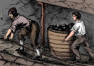 Frau und Junge arbeiten in einer Kohlenmine, Bolton, Lancashire, 1848