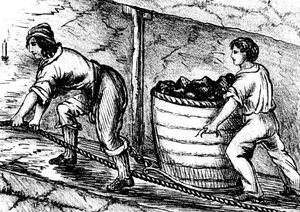 Frau und Junge arbeiten in einer Kohlenmine, Bolton, Lancashire, 1848