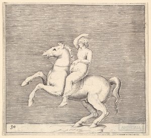 Frau auf aufbäumendem Pferd, veröffentlicht ca. 1599-1622
