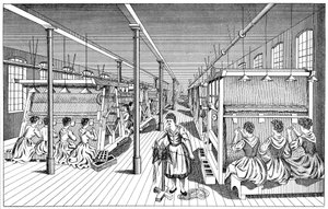 Arbeiterinnen in einer Teppichfabrik, c1895