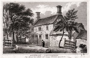 Woolsthorpe Manor, bei Grantham, Lincolnshire, Geburtsort von Sir Isaac Newton, frühes 19. Jahrhundert