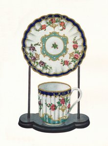 Worcester Tasse und Untertasse, ca. 1770