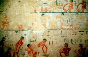 Arbeitsleben im alten Ägypten, Wandmalerei aus einem Handwerkergrab in Saqqara