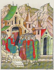 Jaropolk von Kiew ruft seine Brüder zur Versöhnung. Aus der Illuminated Compiled Chronicle, Zweite von Unbekannt