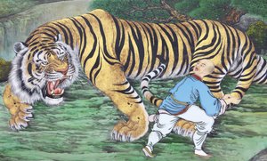 Zen-Koan-Malerei, die einen Mönch und einen Tiger darstellt von Unbekannt