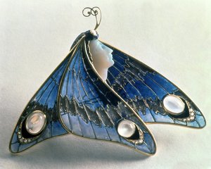 Jugendstil-Anhänger in Form eines Schmetterlings, ca. 1900 (Emaille und Speckstein) von Unbekannt Unbekannt