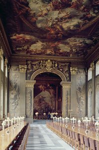 Decke des Eingangs zur Painted Hall, Old Royal Naval College, Greenwich, London von Unbekannt Unbekannt