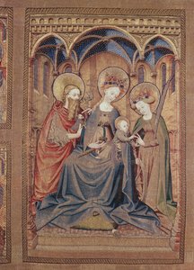 Zentrales Panel eines Altartuchs Die mystische Hochzeit der heiligen Katharina, Teil der Messgewänder des Ordens vom Goldenen Vlies, südliche Niederlande, Mitte des 15. Jahrhunderts von Unbekannt Unbekannt