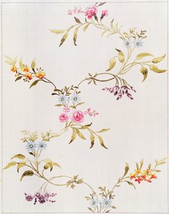 Blumendesign von Nelken und Rosen für ein Seidenmaterial, das in Spitalfields gewebt werden soll, von Anna Maria Garthwaite (1690-1763), 1744
