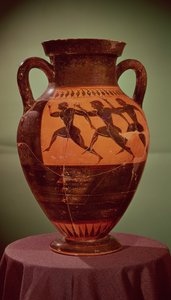 Griechische schwarzfigurige Amphore, darstellend Läufer in einem Rennen, 600-550 v. Chr. von Unbekannt Unbekannt