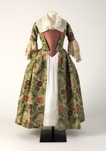 Grünes und rosa Brokat-Seidenkleid, 1730er Jahre von Unbekannt Unbekannt