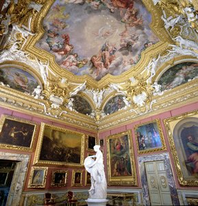 Innenraum der Sala di Giove (Jupiter-Raum) mit Gemälden von Pietro da Cortona, Palazzo Pitti, Florenz, Italien von Unbekannt Unbekannt