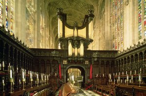Innenansicht mit Seitenschiff und Orgel, Kings College Chapel, Cambridge von Unbekannt Unbekannt