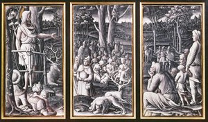 Limoges Triptychon von Johannes dem Täufer predigend in der Wildnis, 16. Jahrhundert von Unbekannt Unbekannt