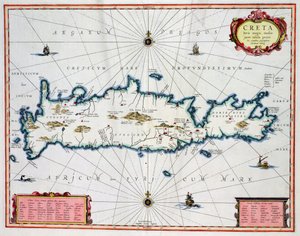 Karte der Insel Kreta, ca. 1570, von Abraham Ortelius (1527-98)