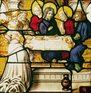 Tafel, die den heiligen Andreas beim Abendmahl in Emmaus darstellt von Unbekannt Unbekannt