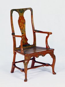 Queen Anne rot lackierter Sessel mit Kabriolettenbeinen, um 1710