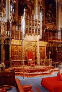 Der Thron des Souveräns im House of Lords, Westminster, erbaut ca. 1844