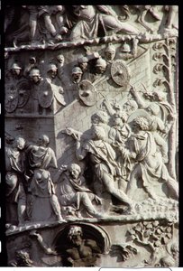 Trajanssäule, erbaut zur Feier des Sieges über die Daker, möglicherweise entworfen von Apollodorus von Damaskus, 113 n. Chr. (Detail)