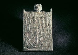 00362 Plakette der Hölle, die die Verschwörung gegen Lamashtu darstellt, Neuassyrisch, aus Mesopotamien, ca. 1700 v. Chr.