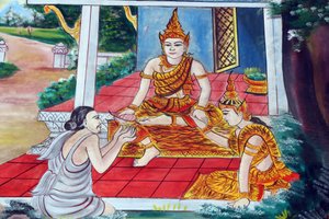 Die Jataka-Geschichten sind Erzählungen über die früheren Leben des Buddha, Vientiane, Laos