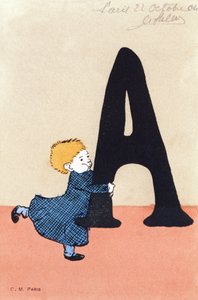 A wie attraper - Kinderalphabet. C. M. Verleger, Paris. Handbemalte Postkarten, abgestempelt 1904 von Unbekannt