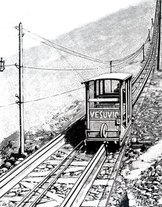 Seitenansicht des Wagens auf der Vesuv-Standseilbahn von Unbekannt