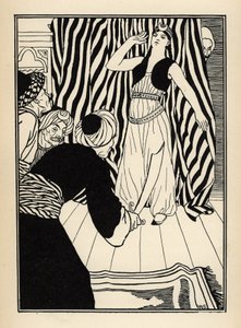 Ein Sultan versteckt den Baron von Münchhausen. Illustration von William Strang (1859-1921) und JB Clark aus „Die Abenteuer des Baron von Münchhausen“ von Rudolf Erich Raspe (1736-1794) (1789) von Unbekannt