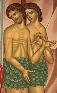 Adam und Eva. Sankt-Antoine-le-Grand orthodoxe Kirche, Saint-Laurent-en-Royans, Frankreich