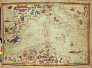 Additional 5415A, ff.11v-12r: Die Küste des Mittelmeers von der Straße von Gibraltar bis zur Morea mit der Adria, ca. 1558