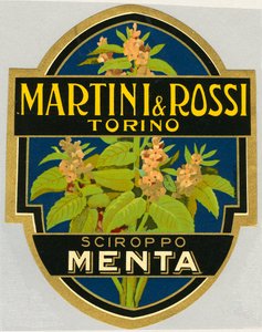 Werbeetikett für Minzsirup Martini e Rossi von Unbekannt