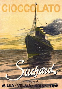 Werbung für die Schokolade Milka de Suchard, die einen Liner darstellt, Anfang des 20. Jahrhunderts (Plakat)