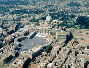 Luftaufnahme der griechischen Kreuzbasilika, Piazza San Pietro und der umliegenden Vatikanstadt von Unbekannt