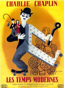 Plakat des Films Moderne Zeiten von Charles Chaplin mit Charlie Chaplin 1936 von Unbekannt