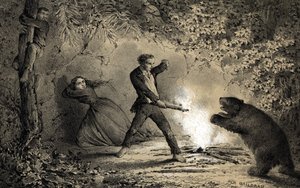 Nach dem Schiffbruch verteidigt sich der Matrose Pierre Viaud gegen wilde Tiere