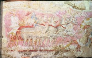 Amazonen, die einen Streitwagen fahren, Detail von der Seite des Sarkophags der Amazonen, Tarquinia, 4. Jahrhundert v. Chr. von Unbekannt