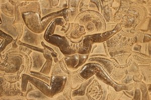 Detail der Reliefskulptur von der Schlacht von Kurukshetra, Angkor Wat, Siem Reap, Kambodscha von Unbekannt