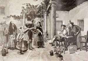 Vor dem Bürgermeister, nach einem Gemälde des spanischen Künstlers Julio Worms, aus 