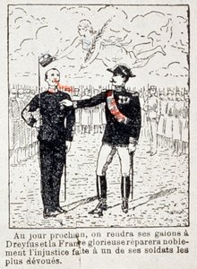 Armee verleiht Kapitän Dreyfus Streifen, ca. 1906 (Zeichnung)