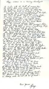 Autographenkopie im Handschrift des Dichters Thomas Gray von seinem Gedicht 