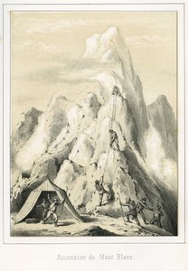 Lawine am Mont Blanc, die den Tod von drei Führern zur Folge hatte. Gravur „Ciel Terre et Mer“ von R. Delasalle, um 1860