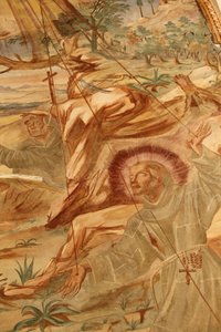 Basilika di Santa Caterina, Galatina, Apulien. Fresko im Kreuzgang: St. Franziskus empfängt die Stigmata. Gemalt von Br. Joseph von Gravina im Jahr 1696, Galatina, Italien von Unbekannt