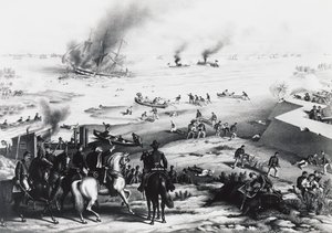 Schlacht von Hampton Roads oder Schlacht der Panzerschiffe, die USS Monitor und CSS Virginia von William M. Timlin