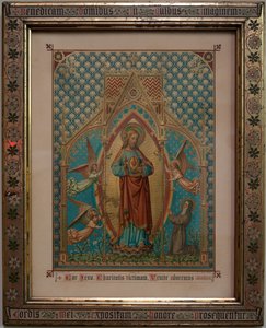 Bevere. Pfarrkirche (Sint-Pietersbanden). Innenraum. Andachtsfarbdruck. S Lucas Schule Gent, Eigentum 1875, W Z Dreyt Brügge. Neugotisch. von Unbekannt