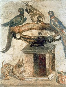 Vögel und eine lauernde Katze, aus Pompeji