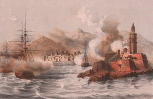 Bombardierung von Palermo, mit Schiffen im Vordergrund, Sizilien
