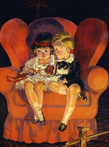 Junge und Mädchen sitzen im Sessel, 1923