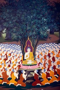 Buddha lehrt Jünger, Wandfresko, Wat Botum Tempel, Phnom Penh, 2022 von Unbekannter Künstler